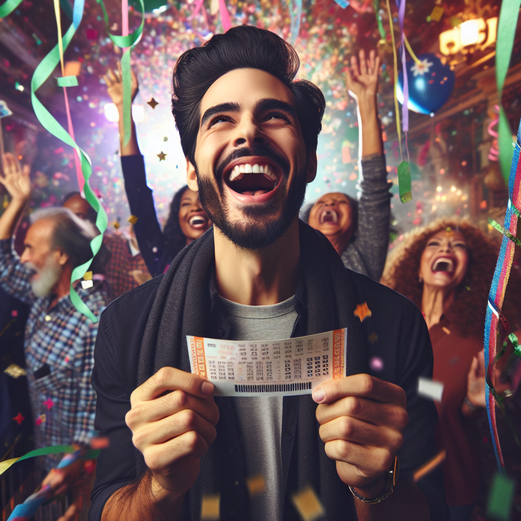 Жеңімпаздың лотерея билетін көрсетуі